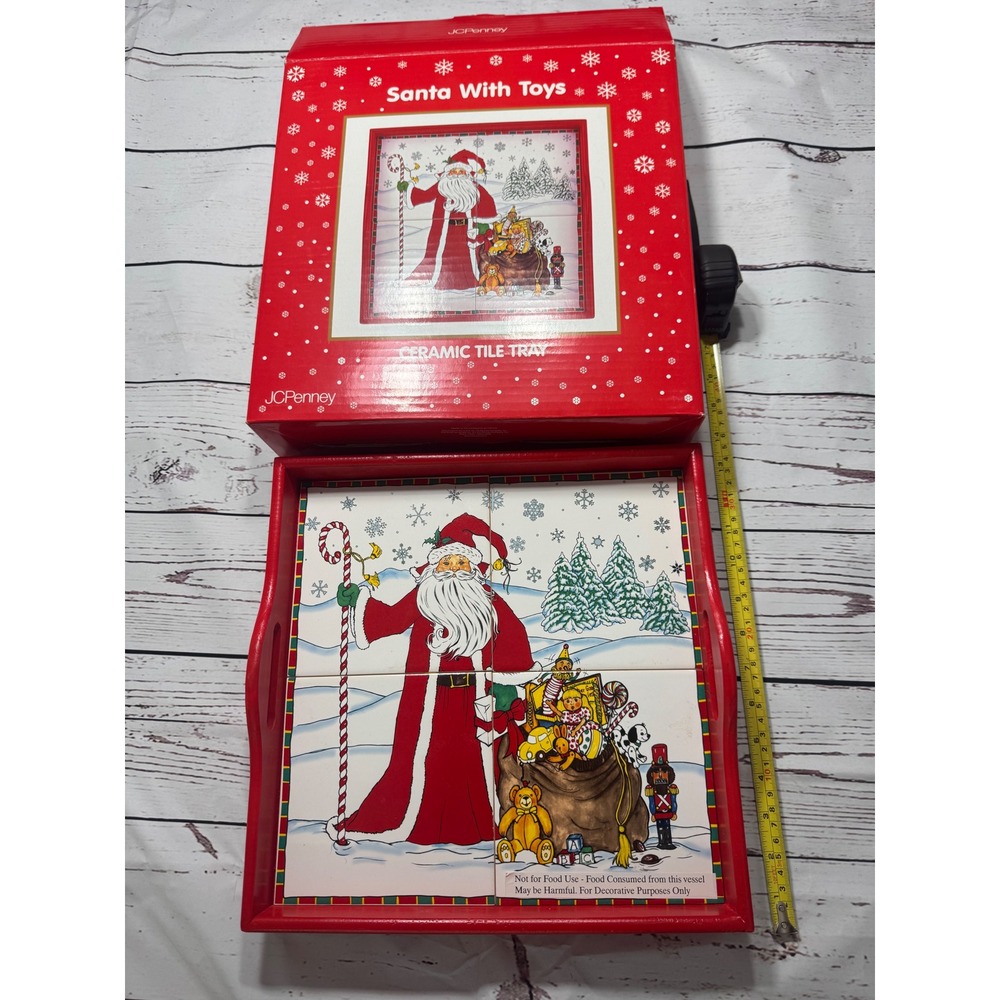 JCPenney Ceramic Tile Tray Santa With Toys Christmas Holiday Decorative Serving